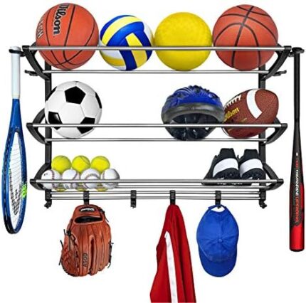 Lynk® Garage Sports Equipment Organizer - Easy to Install Wall Mount Ball Rack - Sports Equipment Storage - Ball Storage for Garage - Garage Toy Storage - Sports Storage Organizer for Garage - Black