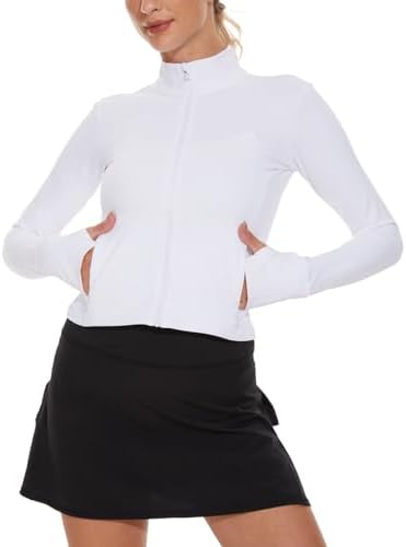 M MOTEEPI Cropped BBL Jackets for Women Running with Zip Pockets Workout Athletic Crop Jackets Yoga Gym Thumb Holes