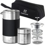 MAGICAFÉ French Press Coffee Maker Set, Portable French Press with Mini Coffee Canister and Collection Bag, Single Serve 1 Cup Small Stainless Steel Double Walled Coffee Press 350ml/12oz
