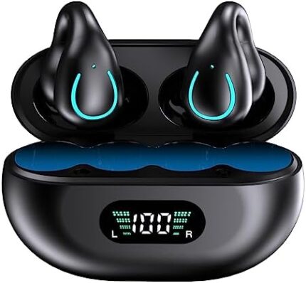 MALIHOO Open Ear Air Conduction Headphones Bluetooth 5.3,Ear Clip Wireless Earbuds with Digital Display Charging, Air Conduction Bluetooth Headset for Cycling,Running Workout,Walking,Driving(Black)