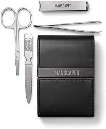 MANSCAPED® Shears 2.0 Tempered Stainless Steel Men's Nail Kit, Fingernail Clippers, Safety Scissors, Tweezers and Nail File, Travel Manicure Pedicure Set, 4-Piece Luxury Grooming Kit with Compact Case