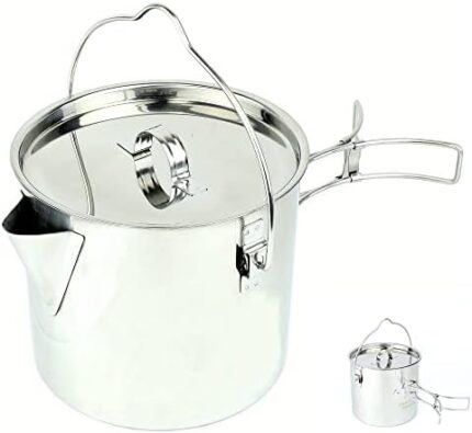MASTIFF GEARS® 304 (18/8) Stainless Steel (FDA Compliant) 50 oz / 1.4 L Camping Kettle/Pot/Cup 3-in-1