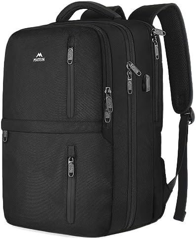 MATEIN Carry on Backpack, 40L Flight Approved Large Travel Laptop Backpack with USB Charge Port, 17 Inch Water Resistant Luggage Computer Daypack College Weekender Overnight Bag for Men & Women, Black