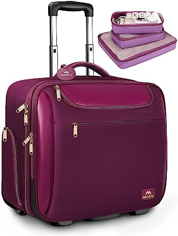 MATEIN Rolling Briefcase for Women, Large 17 Inch Laptop Bag with Wheels & 3 Packing Cubes, Waterproof Carry On Travel Business Luggage Roller Computer Case Suitcase for Overnight College Work, Purple