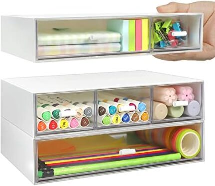 MAYGIBYE Desk Organizer with 6 Drawers, Rectangular Desktop Drawers, Plastic Makeup Storage,Detachable Design Holder Desk Organizer and Accessories, Suitable for Office, School, Home (White)