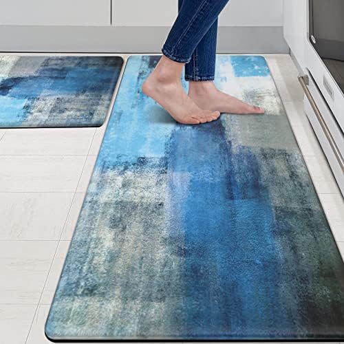 MAYHMYO Kitchen Mat 2 Piece Anti Fatigue Kitchen Floor Mat MAYHMYO Kitchen Mat 2 Piece Anti Fatigue Kitchen Floor Mat Non Slip Waterproof Memory Foam Cushioned Teal Kitchen Rugs and Kitchen Mats for Floor Laundry Room Home Office Sink