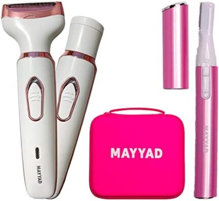 MAYYAD Professional Electric Shaver for Women | 2 in 1 Electric Razor, Electric Face Hair and Eyebrow Trimmer for Ladies, Six Piece Luxury Nail Kit | Grooming Kit for Woman with Toiletry Bag