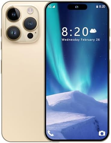 MMY P14 Pro Max 5G Unlocked Smartphone - 6GB+256GB Fully Unlocked Cell Phone for Android 13, 6.8" Unlocked Cell Phone, 6800mAh, Dual SIM/Fingerprint Lock/Face ID/GPS/48MP+108MP Dual Camera (Gold)