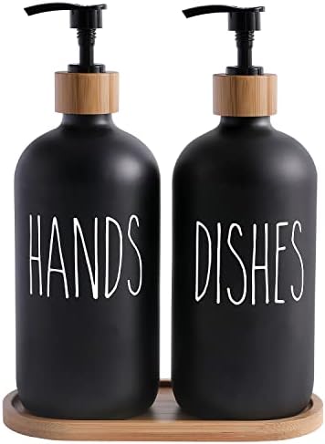 MOMEEMO Glass Soap Dispenser Set, Contains Glass Hand Soap Dispenser and Glass Dish Soap Dispenser. Matte Black Soap Dispenser Suitable for The Kitchen Soap Dispenser, Rustic Kitchen Decor. (Black)
