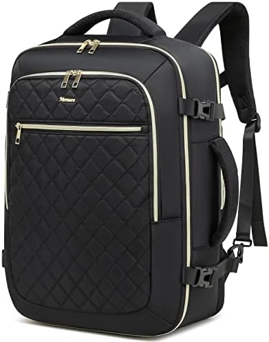 MOMUVO Travel Backpack for Women, 17 Inch Flight Approved Carry on Backpack Water Resistant Large 40L Luggage Daypack Business College Weekender Overnight Laptop Backpack, Black