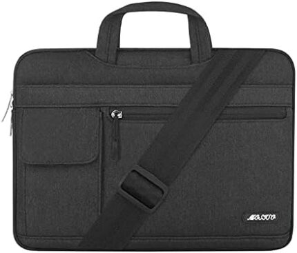 MOSISO Laptop Shoulder Bag Compatible with MacBook Air/Pro,13-13.3 inch, 14 inch Notebook, 2023-2021 A2779 M2 A2442 M1,Polyester Flapover Briefcase Sleeve Case, Black