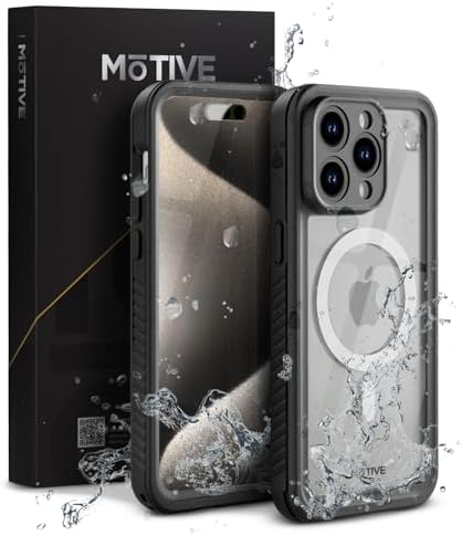MOTIVE Waterproof Case for iPhone 15 Pro Max, Built-in Screen Protector, Compatible with MagSafe, Dustproof, Shockproof, Complete 360° Water Resistance case for iPhone 15 Pro Max 6.7" | Black
