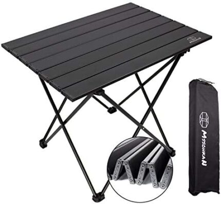 MSSOHKAN Camping Table Folding Portable Camp Side Table Aluminum Lightweight Carry Bag Beach Outdoor Hiking Picnics BBQ Cooking Dining Kitchen Black Medium