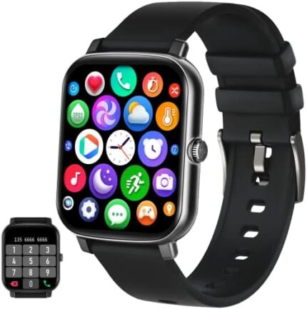 MVEFOIT 1.7'' Phone Smart Watch Answer/Make Calls with AI Control Call/Text, Android Smart Watch for iphone Compatible, Full Touch Fitness Watch for Women Men, Heart Rate/Sleep Monitor Watch, Black