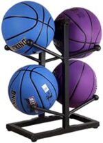 MYCYGYB Basketball Rack, 4 Ball Display Ball Metal Ball Rack for Home Garage Rugby Basketball Soccer Volleyball Storage Rack, Black