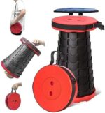 Magic Vision LLC Portable Folding Stool Lightweight Telescopic Stool for Adults with Load Capacity 400 LB Retractable Plastic Shrinkable Seat for Camping Fishing BBQ Outdoors Indoors Kitchen. (Red)