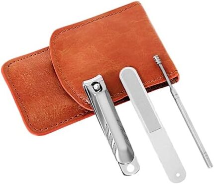 Manicure Kit Nail Clippers Sets (3Pcs), Personal Nail Care Tools, Stainless Steel Fingernail Clippers Nail Files Spiral Ear Spoon for Men & Women,Travel Grooming Kits with Pu Leather