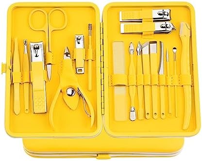 Manicure Set Nail Clippers Kit, FUNJIA Professional Stainless Steel Manicure Pedicure Care Tools Nail Care Tools, Perfect for Personal Care (Yellow)