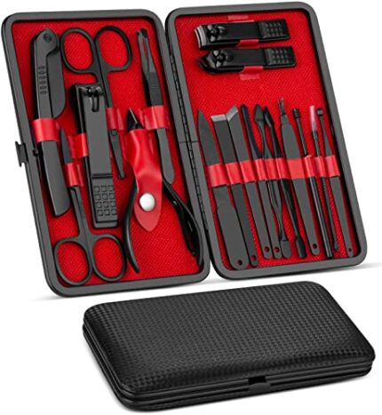 Manicure Set, Pedicure Kit, Nail Clippers, Professional Grooming Kit, Nail Tools 18 in 1 with Luxurious Travel Case for Men and Women 2022 Upgraded Version Black