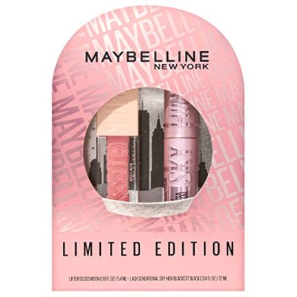 Maybelline New York Lash Sensational Sky High Mascara and Lifter Gloss Gift Set, Includes 1 Miniature Mascara and 1 Full-Size Lip Gloss, 1 Kit, Black