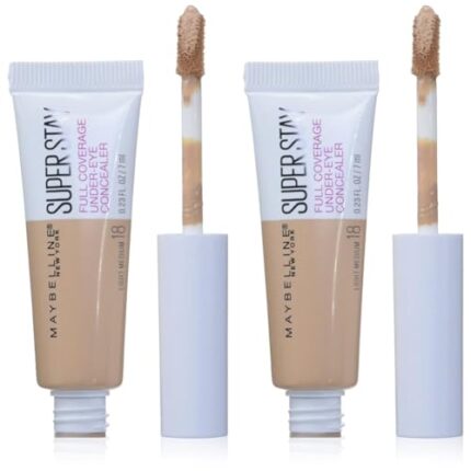Maybelline New York Super Stay Super Stay Full Coverage, Brightening, Long Lasting, Under-eye Concealer Liquid Makeup For Up To 24H Wear, With Paddle Applicator, Light/Medium, 0.23 fl. oz. (Pack of 2)