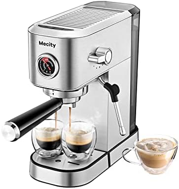 Mecity 20 Bar Espresso Machine, Professional Cappuccino Maker with Milk Frother Steam Wand, Brushed Stainless Steel Coffee Machine 37 Oz Removable Water Reservoir, 1350W