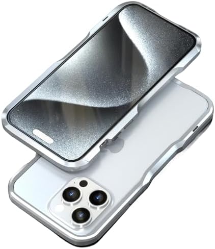 Metal Bumper Case for iPhone 15 Pro Max/15 Pro/15 Plus/15, [Military Grade Drop Tested] Mechanical Style Premium Aluminum Alloy Frame | Metal Button | No Signal Interference,Silver,iPhone15 Plus