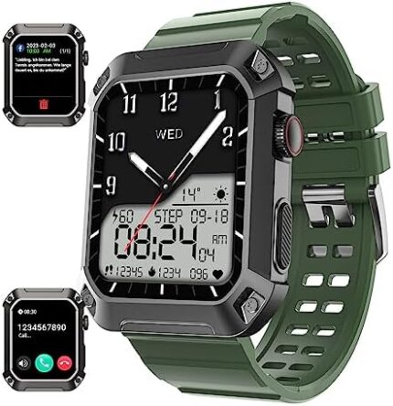 Military Smart Watch for Men (Answer/Make Call) IP68 Waterproof Smartwatch Fitness Tracker with Blood Pressure Heart Rate Rugged Tactical Outdoor Smart Watch for Android iOS Phones Step Counter GPS