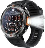 Military Smart Watch for Men Tactical Rugged Smart Watch with Bluetooth Call Flashlight 1.45" Big Screen Fitness Tracker Heart Rate Sleep Monitor Watch Waterproof Sports Smartwatch for iPhone Android