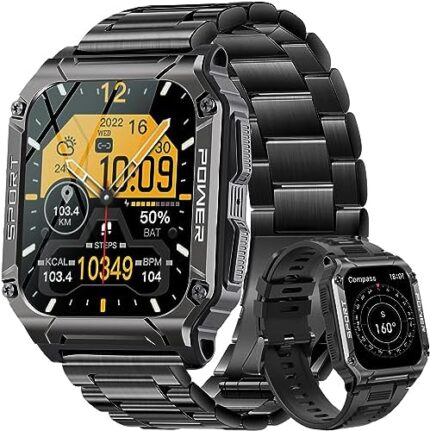 Military Smart Watch for Men with Compass (Make/Answer Call), 1.95'' HD Outdoor Rugged Tactical Smartwatch, Sport Fitness Tracker with Heart Rate Blood Pressure Sleep Monitor for iPhone Android Phones