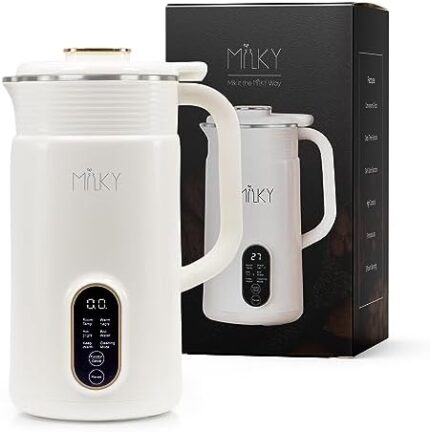 Milky Machine Automatic Nut Milk Maker, Homemade Dairy Free Cold or Hot Almond, Oat, Coconut, Soy, or Plant Based Milks, Boil and Blend One to Two Servings, Modern Sleek Design, Easy to Use, White