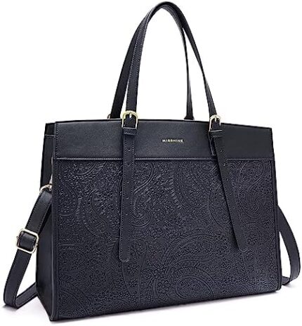 Missnine Laptop Bag for Women 15.6 inch Work Tote Bags PU Leather Professional Computer Briefcase for Office, Business，Black