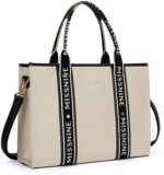 Missnine Tote Bag Canvas Laptop Bag 15.6 inch Briefcase for Women Large Capacity Handbag for Office, School, Travel