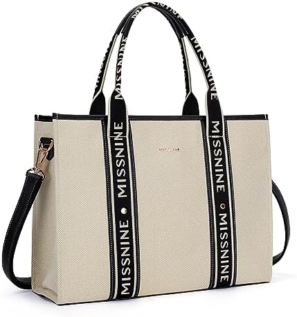 Missnine Tote Bag Canvas Laptop Bag 15.6 inch Briefcase for Women Large Capacity Handbag for Office, School, Travel