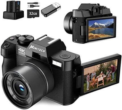 Mo 4K Digital Cameras for Photography,48MP Vlogging Camera for Video&YouTube with 180° Flip Screen,16X Digital Zoom,32GB TF Card, 2 Batteries