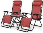 MoNiBloom 3PCS Leisure Chairs Table Set Outdoor Furniture Zero Gravity Chairs Recliner Adjustable Folding Lounger for Pool Patio Camping Yard Beach Vacation, 330lbs Capacity, Maroon