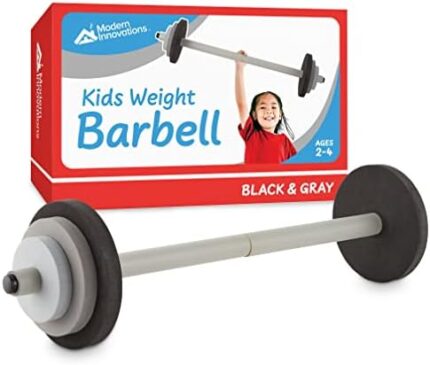 Modern Innovations Kids Barbell Weight Set, Toy Workout Equipment, Kid Weights for Exercise, Toddler Fun & Fitness (Black & Gray)…