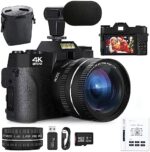 Monitech 4K Cameras for Photography 48MP Digital Camera Reversible Display Video Camera 16X Digital Zoom Mini Camera Vlogging Camera for YouTube with 32GB SD Card for Youtubers, Photography Beginners