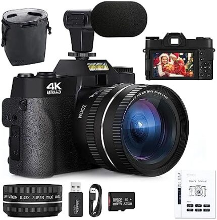 Monitech 4K Cameras for Photography 48MP Digital Camera Reversible Display Video Camera 16X Digital Zoom Mini Camera Vlogging Camera for YouTube with 32GB SD Card for Youtubers, Photography Beginners