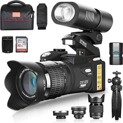 Monitech DSLR Cameras 33MP Digital Camera FHD 1080P Video Camera Auto-Focus Digital Cameras for Photography 24X Digital Zoom Vlogging Camera for YouTube with Tripod and 3 Lenses