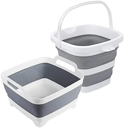 MontNorth Collapsible Basin Bucket,9L Collapsible Dishpan with Drain Plug for Kitchen Sink,5L Portable Foldable Small Plastic Water Supplies for Outdoor Garden Camping Fishing Car Wash(Sets of 2)