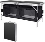 Moosinily 4 Feet Folding Table Aluminum Portable Camping Table Adjustable Picnic Table with Oxford Storage Organizers for Outdoor Travel Beach Backyards BBQ Party Picnic Black
