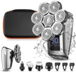 Mr.Wintek 9D Head Shaver for Bald Men, Upgrade 5-in-1 Electric Shavers for Men IPX6 Waterproof Rotary Shaver, Men's Grooming Kit, Cordless Rechargeable Bald Head Razor with Travel Case (Silver）