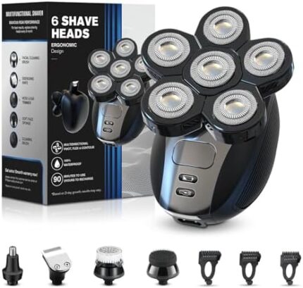 Mr.wintek 6D Head Shavers for Bald Men, Head Electric Razor with Nose Hair Sideburns Trimmer, IPX5 Waterproof Wet/Dry Mens Grooming Kit,USB Rechargeable