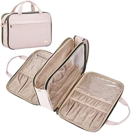 NISHEL Travel Makeup Bag, Portable Cosmetic Organizer, Stand Up Toiletry Bag, Travel Cosmetic Case for Travel Sized Toiletries, Pink