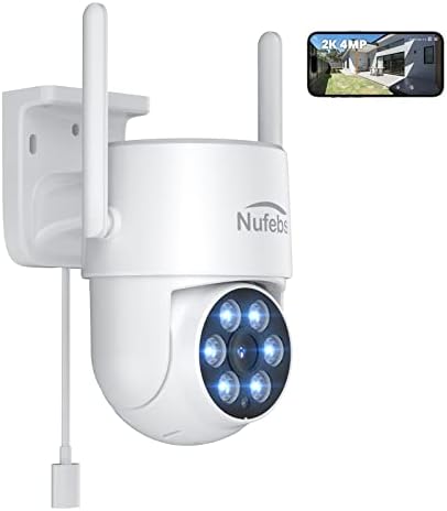 NUFEBS Security Camera 2K/4MP HD Dome Camera Pan/Tilt 355° Surveillance Camera with Spotlight Night Vision Motion Detection Siren WiFi Remote Two-Way Audio Waterproof