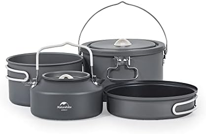 Naturehike Aluminum Camping Cookware Set, Ultralight Portable Camp Cookset, Hanging Pot, Kettle, Non-Stick Pots, Pans & Griddles