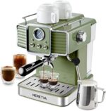 Neretva Espresso Coffee Machine 15 Bar Espresso Maker with Milk Frother Steam Wand Cappuccino, Latte for Home Barista, 1.6L Removable Water Tank, Coffee Spoon, Milk Frothing Pitcher (Vintage Green)
