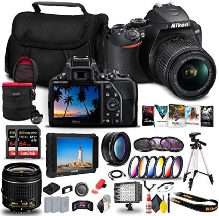 Nikon D3500 DSLR Camera with 18-55mm Lens (1590) + 4K Monitor + 2 x 64GB ExtremePro Card + 2 x EN-EL14a + Corel Software + Pro Tripod + Case + Filter Kit + More - International Model (Renewed)