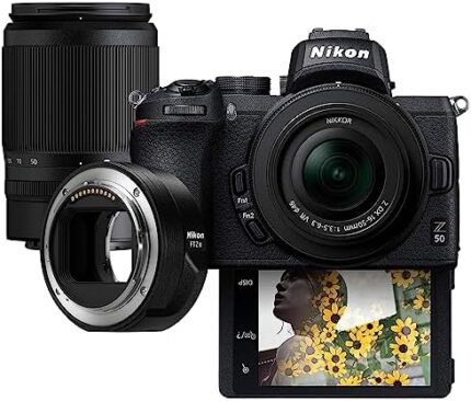 Nikon Z 50 with Two Lenses and FTZ II Mount Adapter | Compact mirrorless stills/video camera with wide-angle and telephoto zoom lenses and adapter for using DSLR lenses | Nikon USA Model